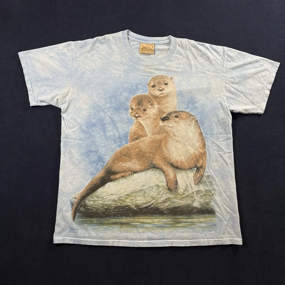 Vintage 2003 The Mountain River Otters T Shirt L Blue Tie Dye Animal Nature Tee